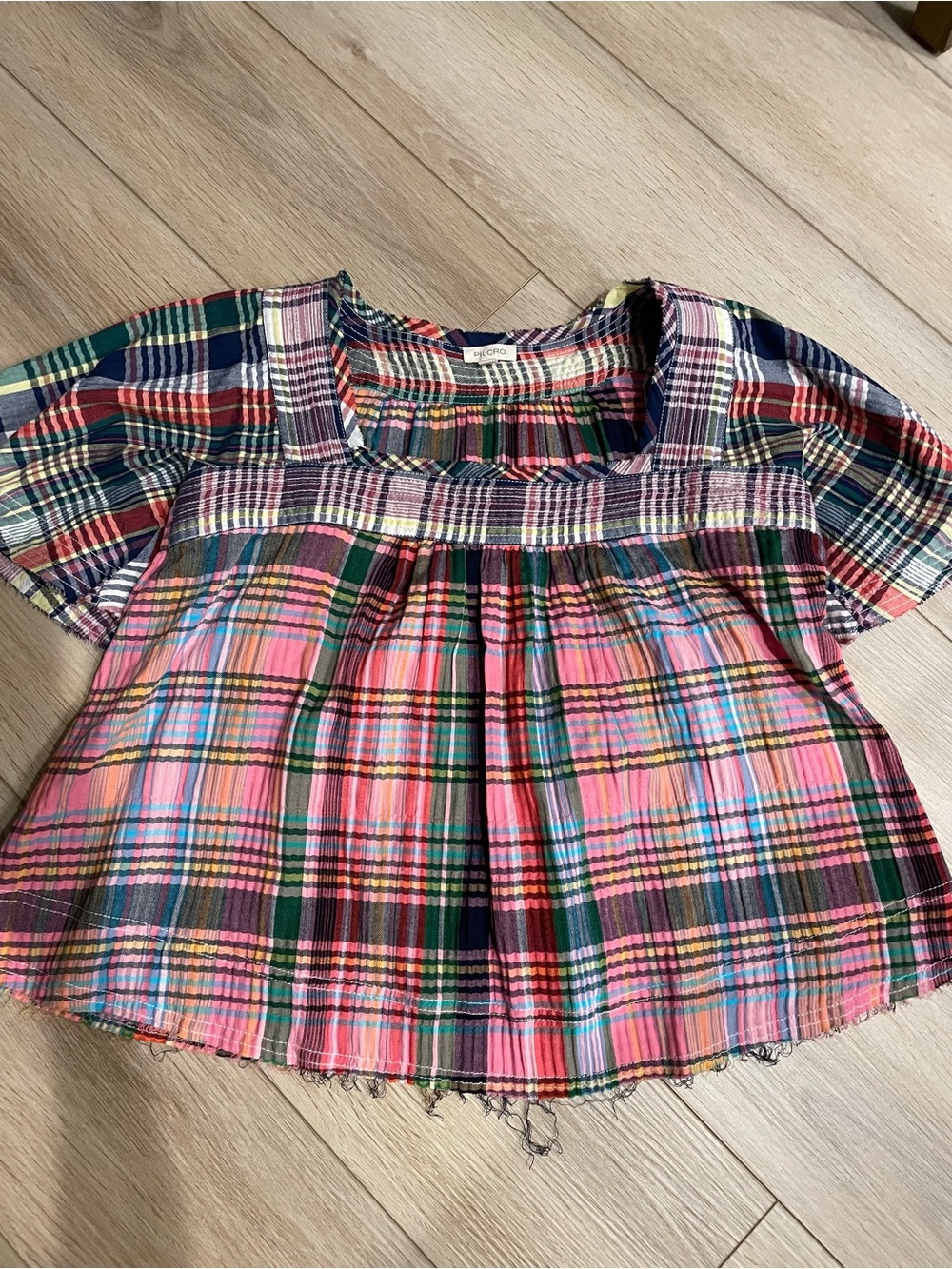 Women’s Pilcro Short-Sleeve Top in Madras plaid Multicolor